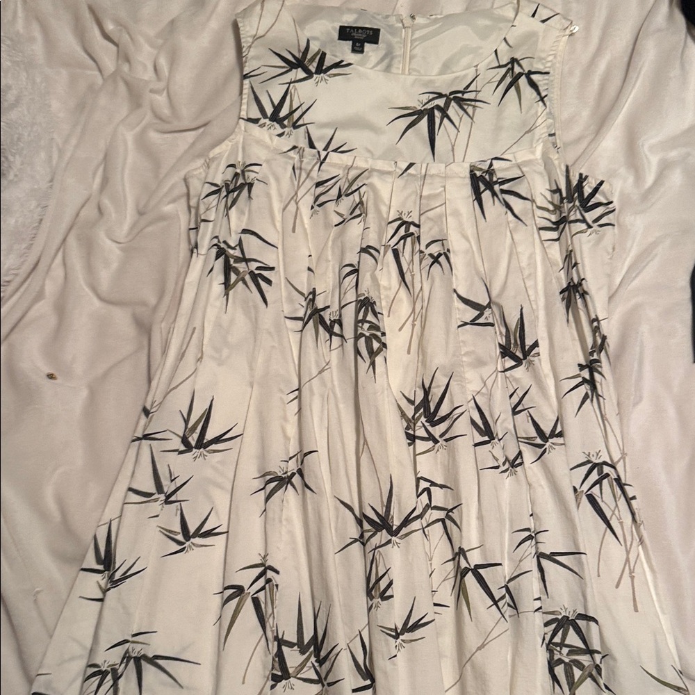 Talbots White Dress with Black Bamboo Print